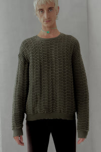 Big Spongy Wave Knit Sweater PINE GREEN
