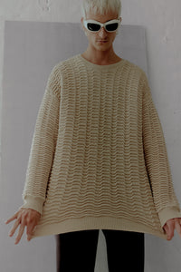 Big Spongy Wave Knit Sweater STRAW