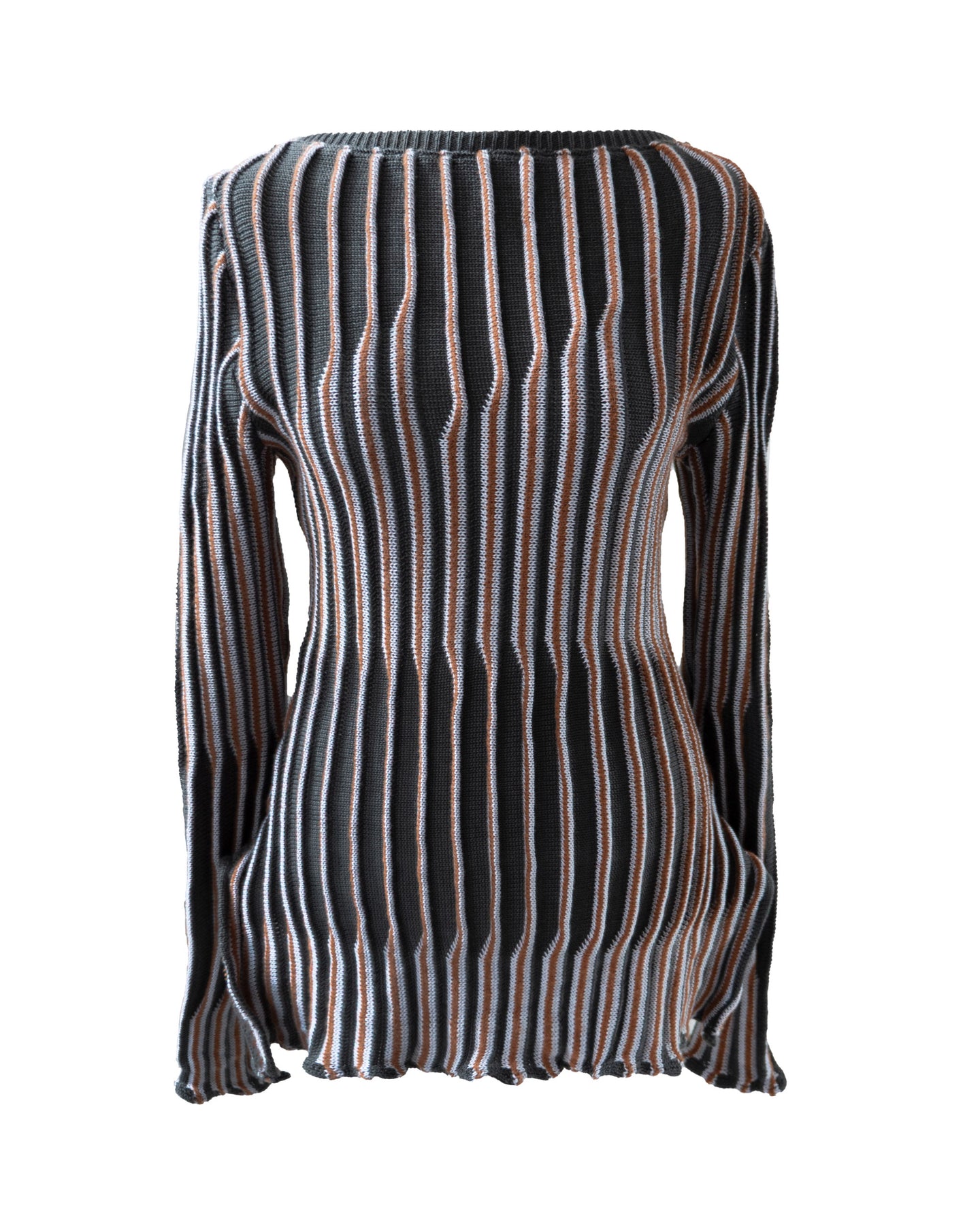 Organic rib boatneck long sleeve UMBER