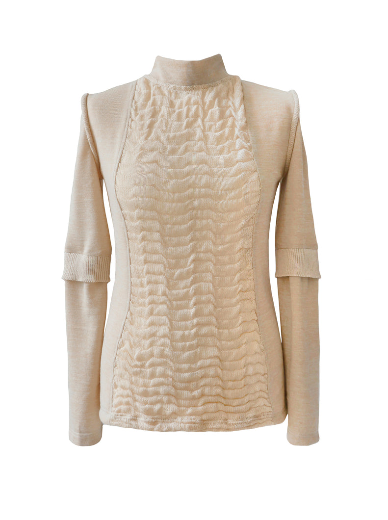 COMBINED WAVE KNIT TURTLENECK Sand