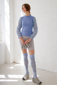 Ruffle Cuff GAUZE Top Blue